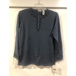 NWT New 2000s Liz Claiborne Collection Blue Black Quarter Button Sweater 90s Y2K